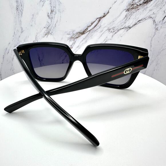 New GUCCI Sunglasses Black 54mm Square Gold Interlocking GG Red Green Web main image 13